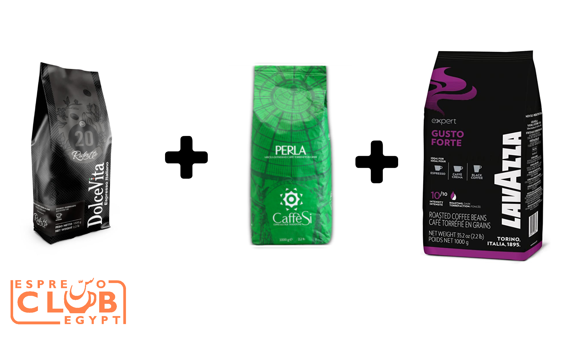 dolce vita Ristretto 1000g Beans+PERLA Caffe Si - 1000gr+Lavazza Gusto Forte Espresso Beans (1kg)